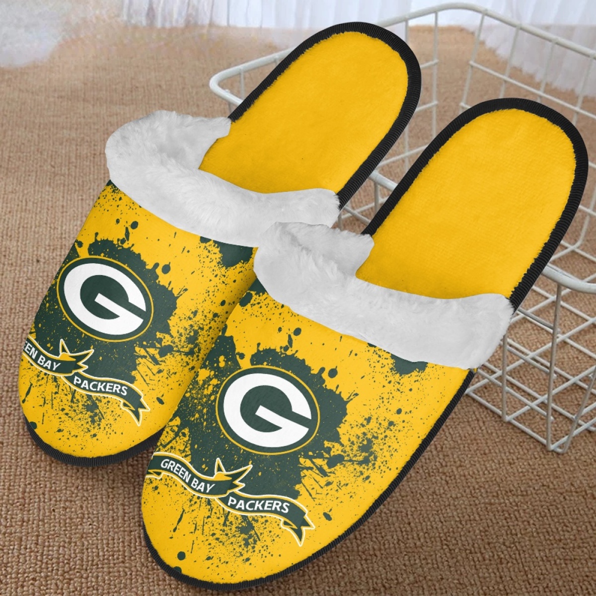 Men's Green Bay Packers Team Logo Staycation Slippers/Shoes(Pls check description for details) 002