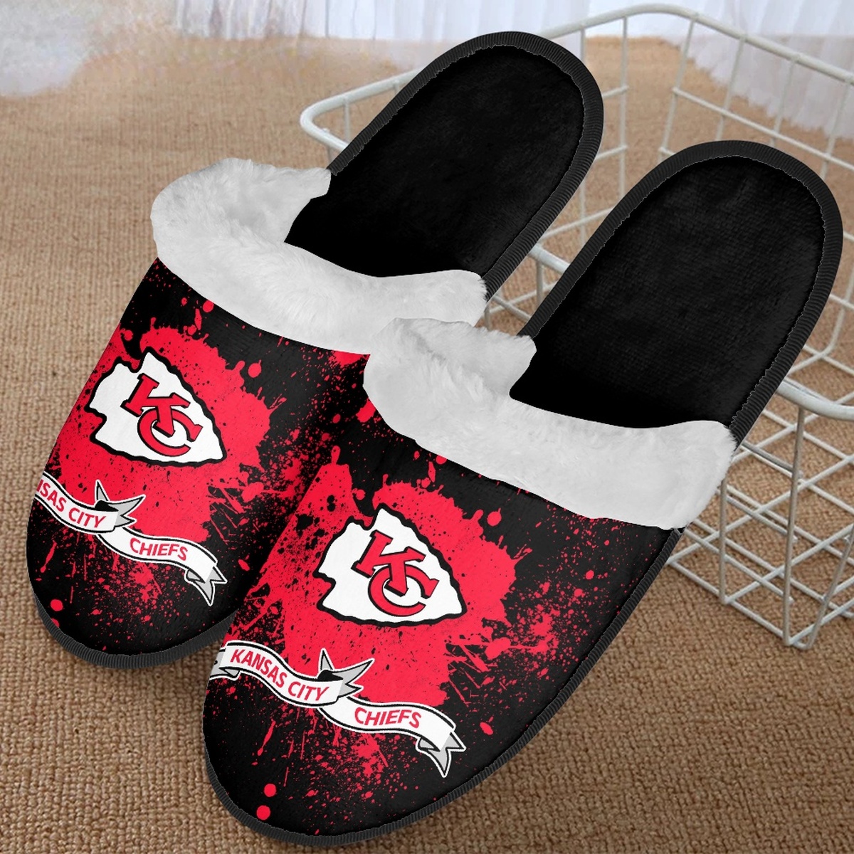 Men's Kansas City Chiefs Team Logo Staycation Slippers/Shoes(Pls check description for details) 002