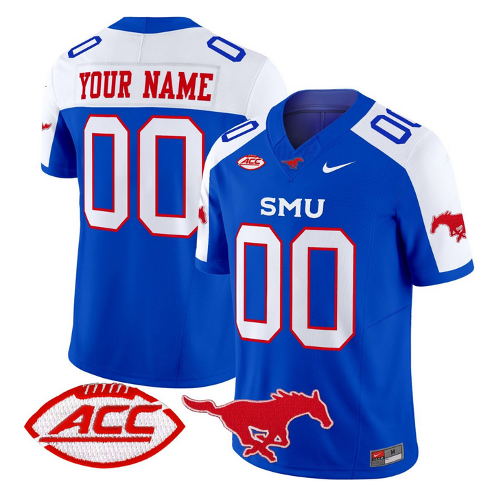 Men's SMU Mustangs Icy College Custom Blue/White 2025 Vapor Limited Jersey