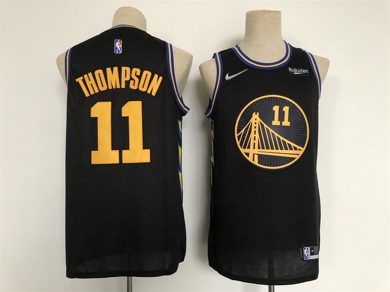 Men's Golden State Warriors #11 Klay Thompson 75th Anniversary Black Stitched Basketball Jersey