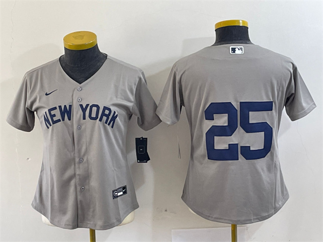 Women's New York Yankees #25 Gleyber Torres Grey Cool Base Stitched Jersey(Run Small)