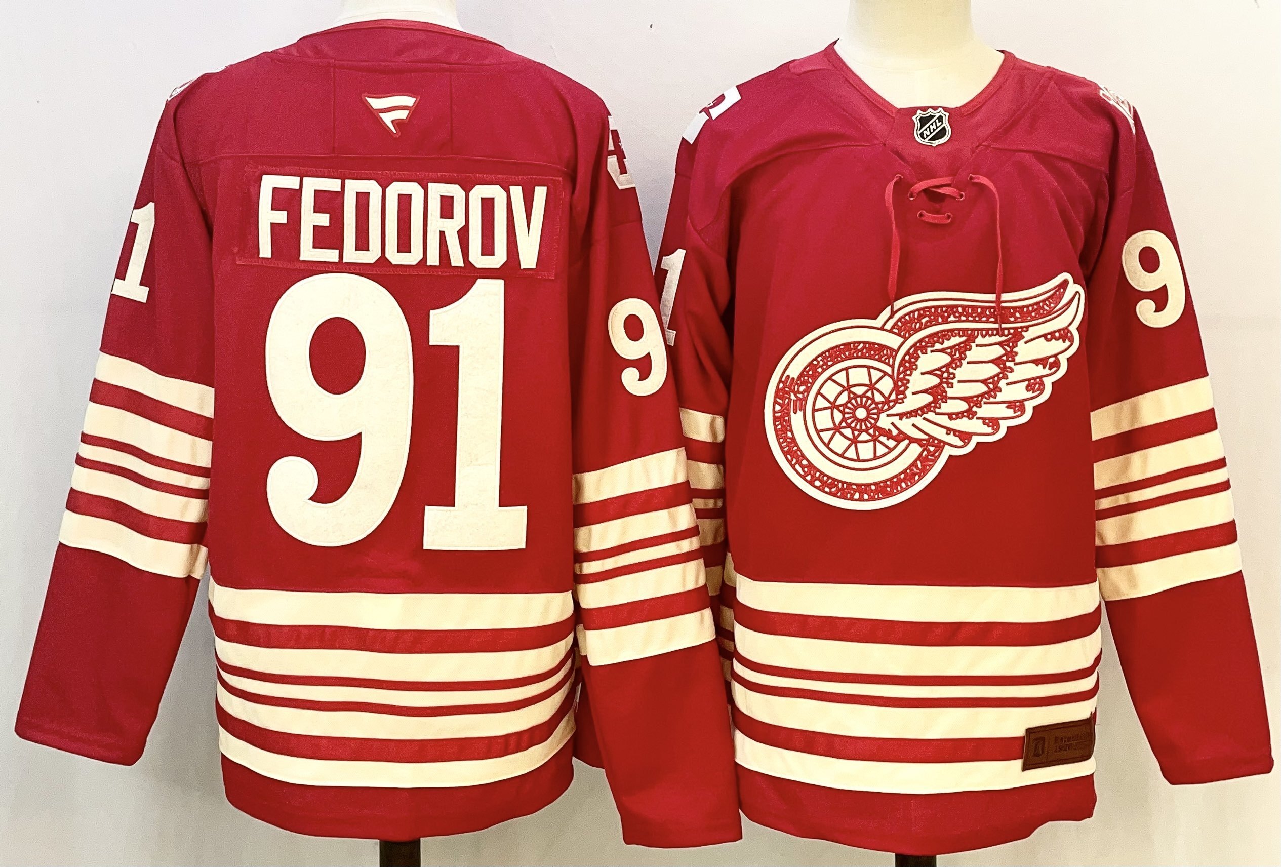 Men's Detroit Red Wings #91 Sergei Fedorov Red 2025-26 Centennial Premium Stitched Hockey Jersey Men's Detroit Red Wings #91 Sergei Fedorov Red 2025-26 Centennial Premium Stitched Hockey Jersey