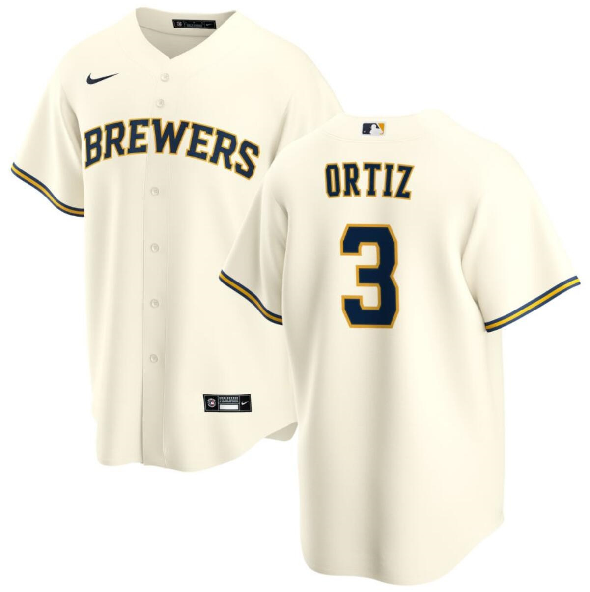 Men's Milwaukee Brewers #3 Joey Ortiz Cream Cool Base Stitched Baseball Jersey