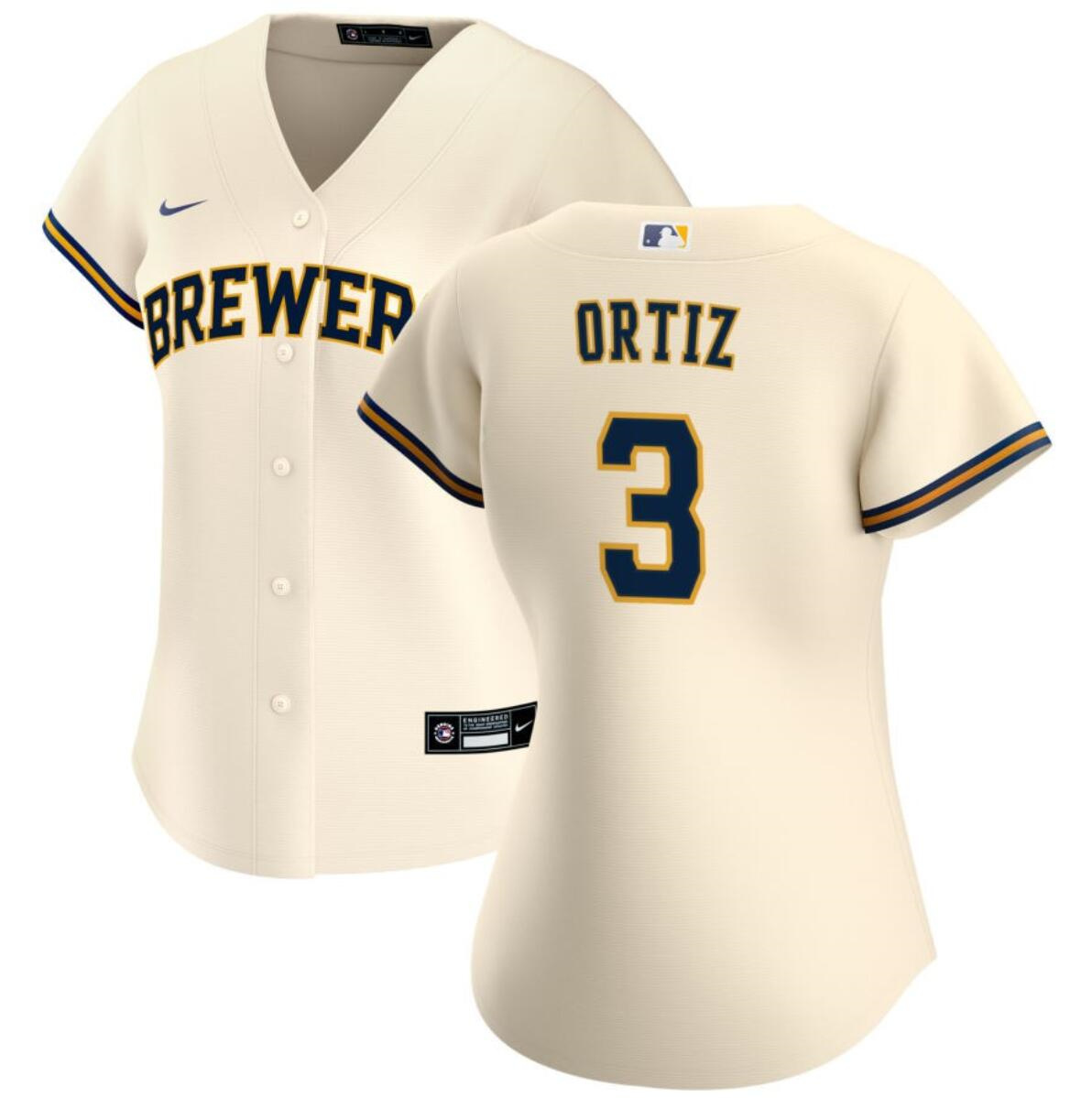 Women's Milwaukee Brewers #3 Joey Ortiz Cream Cool Base Stitched Jersey(Run Small)