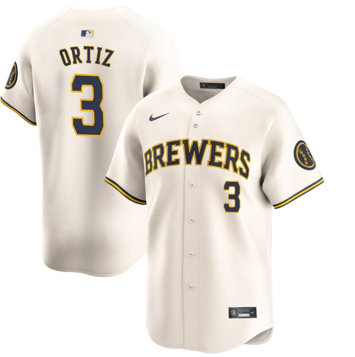 Men's Milwaukee Brewers #3 Joey Ortiz Cream Home Limited Stitched Baseball Jersey
