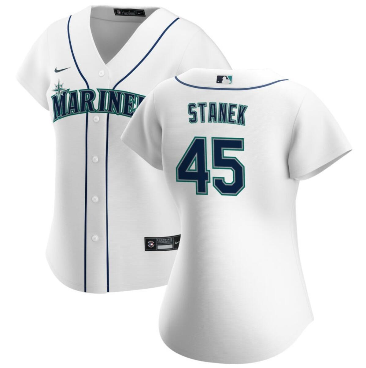 Women's Seattle Mariners #45 Ryne Stanek White Stitched Baseball Jersey(Run Small)