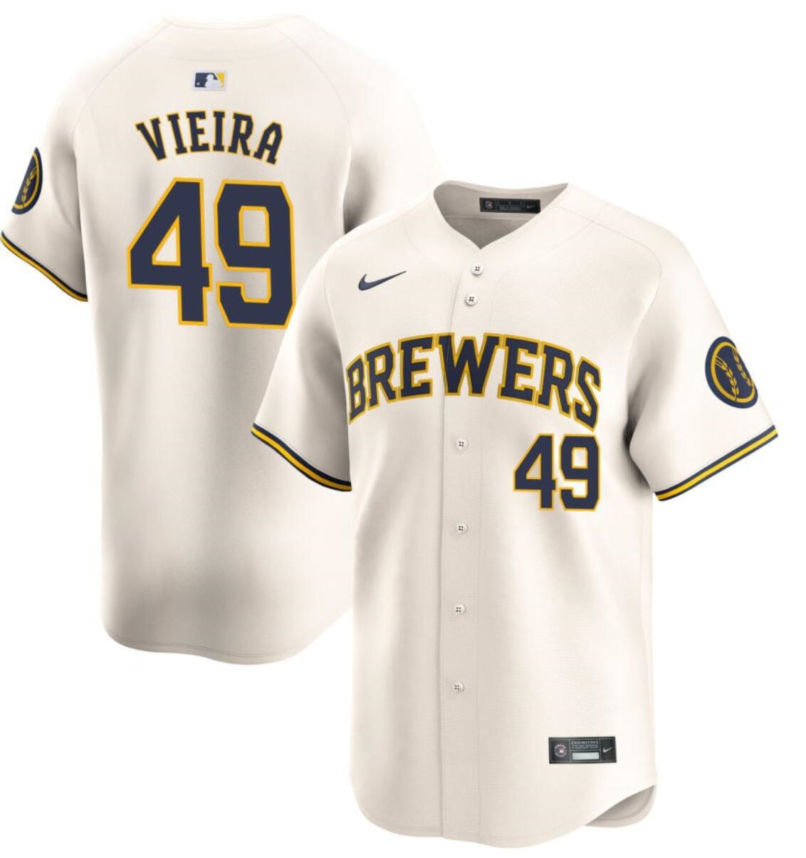Men's Milwaukee Brewers #49 Thyago Vieira Cream Home Limited Stitched Baseball Jersey