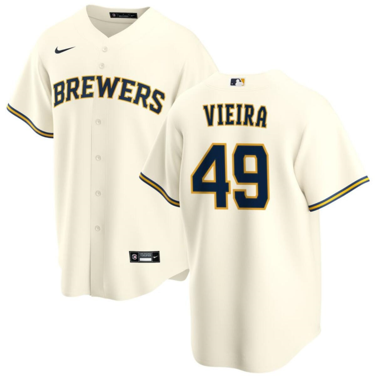 Men's Milwaukee Brewers #49 Thyago Vieira Cream Cool Base Stitched Baseball Jersey