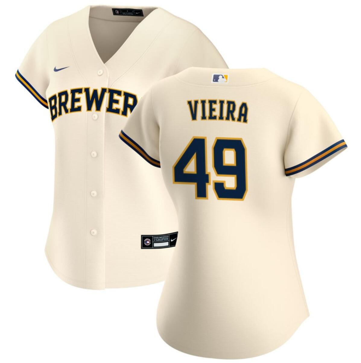 Women's Milwaukee Brewers #49 Thyago Vieira Cream Cool Base Stitched Jersey(Run Small)