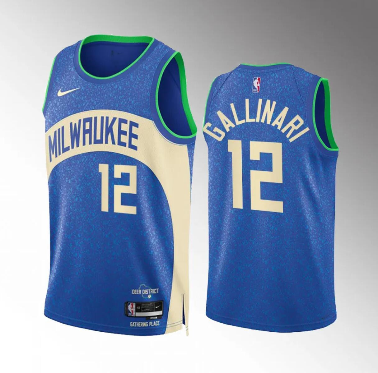 Men's Milwaukee Bucks #12 Danilo Gallinari 2023/24 Blue City Edition Stitched Basketball Jersey