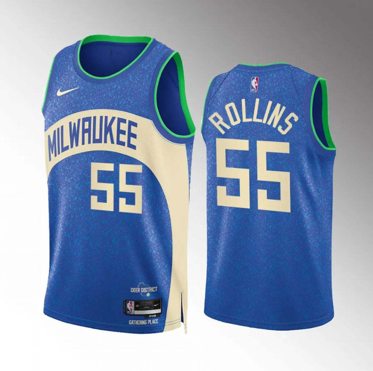 Men's Milwaukee Bucks #55 Ryan Rollins 2023/24 Blue City Edition Stitched Basketball Jersey