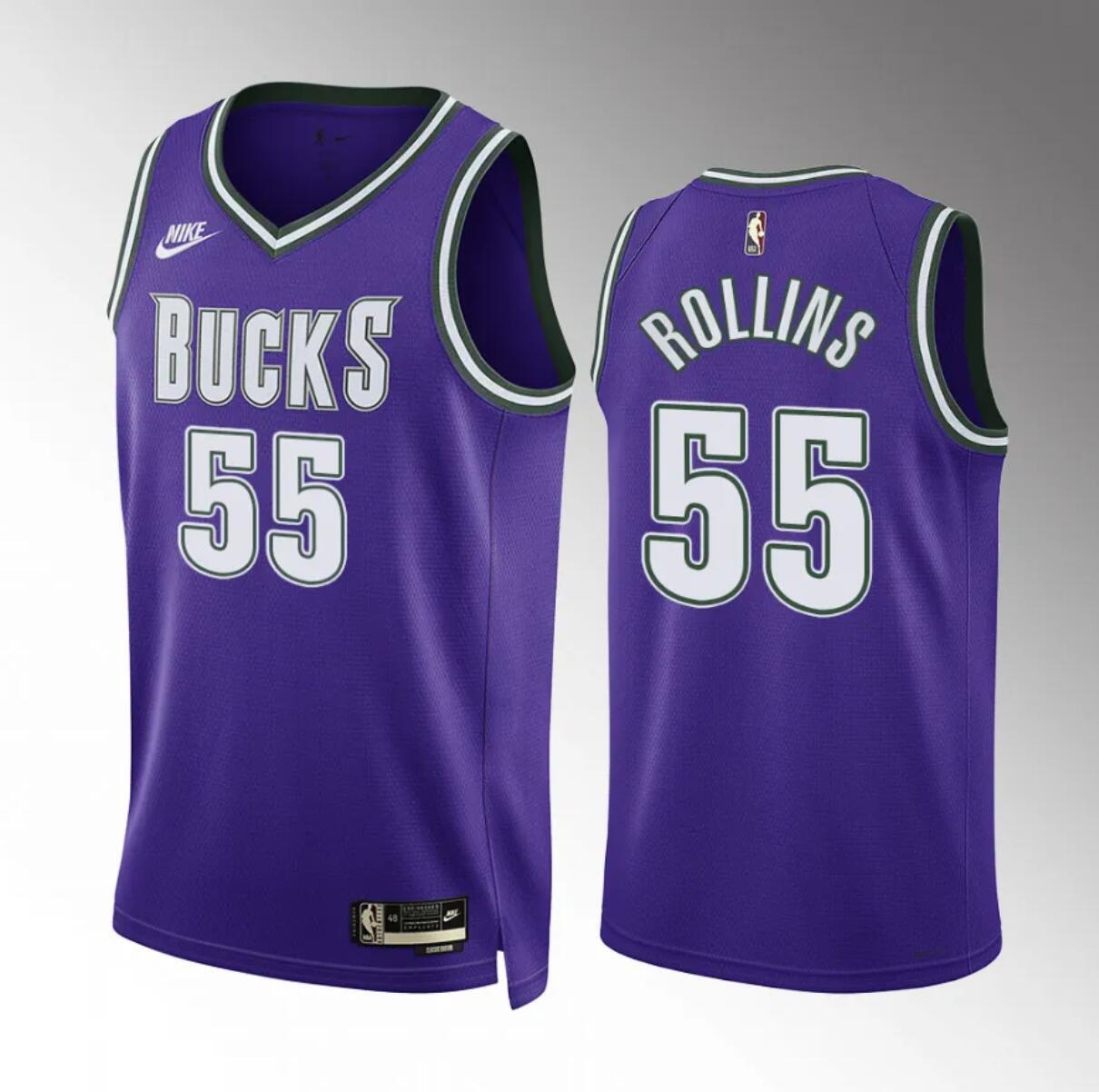 Men's Milwaukee Bucks #55 Ryan Rollins Purple Classic Edition Stitched Basketball Jersey