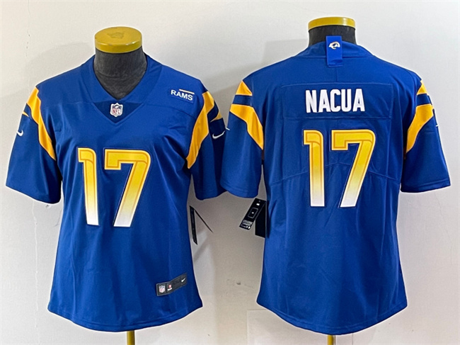 Women's Los Angeles Rams #17 Puka Nacua Blue Vapor Untouchable Limited Stitched Jersey(Run Small)
