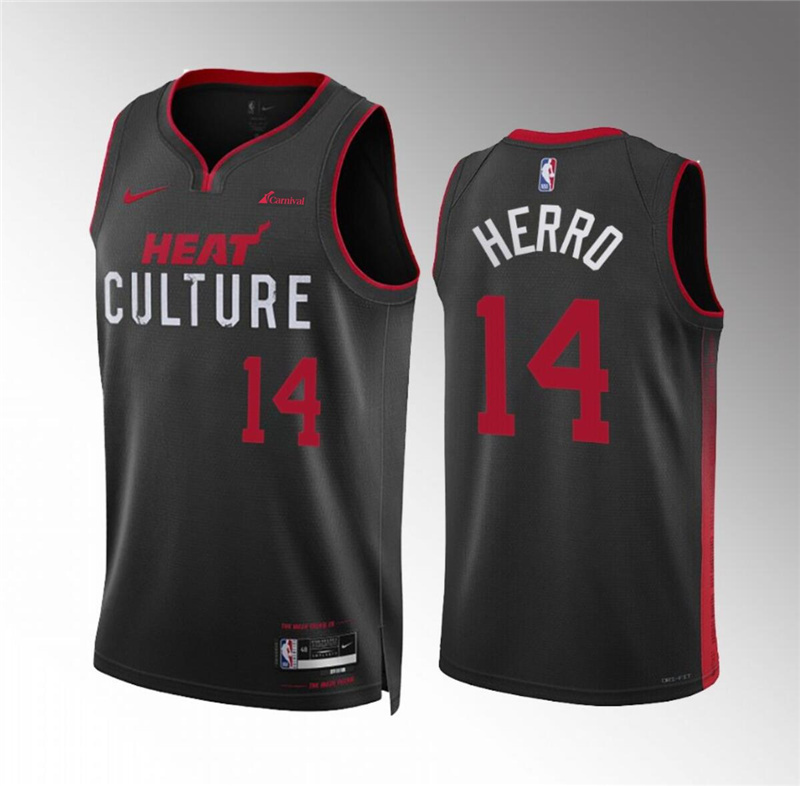 Men's Miami Heat #14 Tyler Herro Black 2023/24 City Eddition Stitched Basketball Jersey