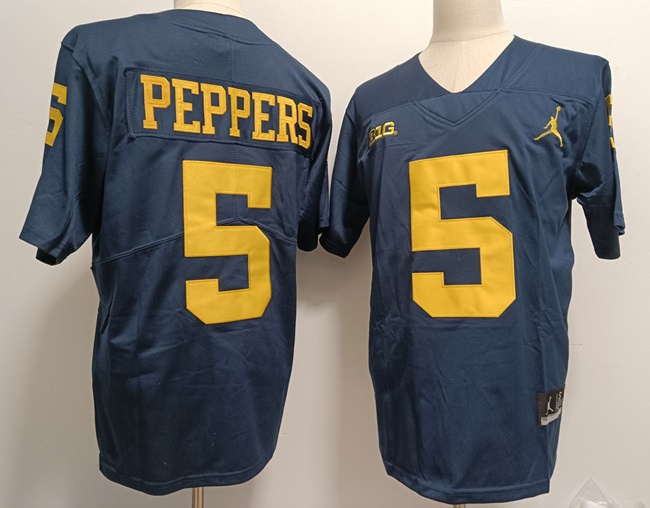 Men's Michigan Wolverines #5 Jabrill Peppers Navy Stitched Jersey