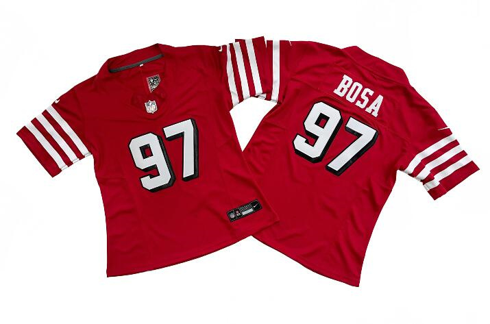 Women's San Francisco 49ers #97 Nick Bosa New Red 2023 F.U.S.E. Stitched Football Jersey(Run Small)
