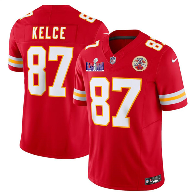 Youth Kansas City Chiefs #87 Travis Kelce Red Super Bowl LVIII Patch 2023 F.U.S.E. Vapor Untouchable Limited Stitched Jersey