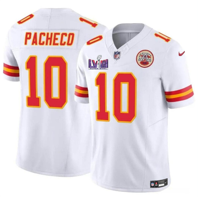 Youth Kansas City Chiefs #10 Isiah Pacheco White Super Bowl LVIII Patch 2023 F.U.S.E. Vapor Untouchable Limited Stitched Jersey