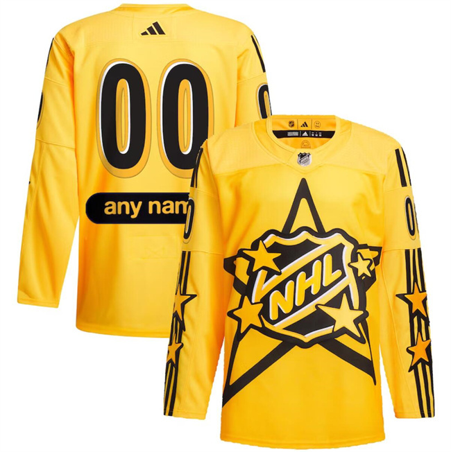 Men's Custom All-Star Game 2024 Yellow Primegreen Stitched Hockey Jersey
