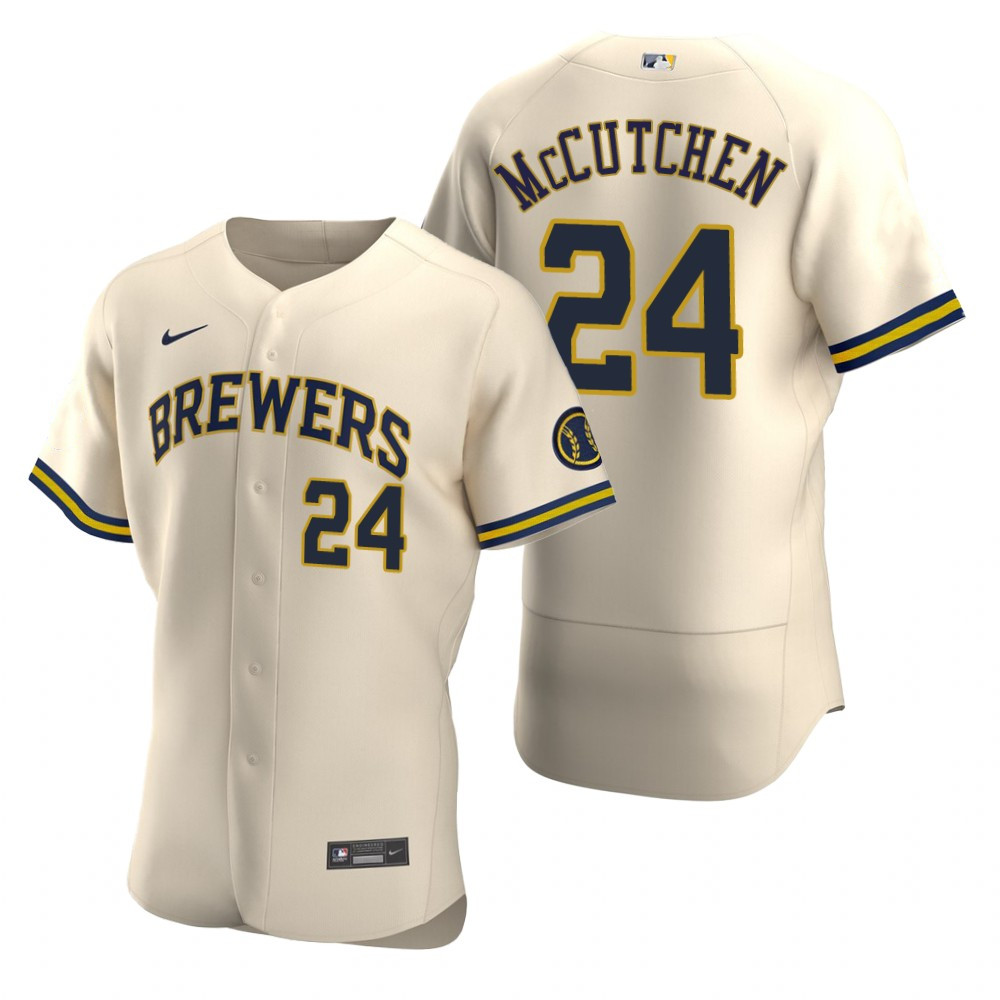 Men's Milwaukee Brewers #24 Andrew McCutchen Cream Flex Base Stitched MLB Jersey