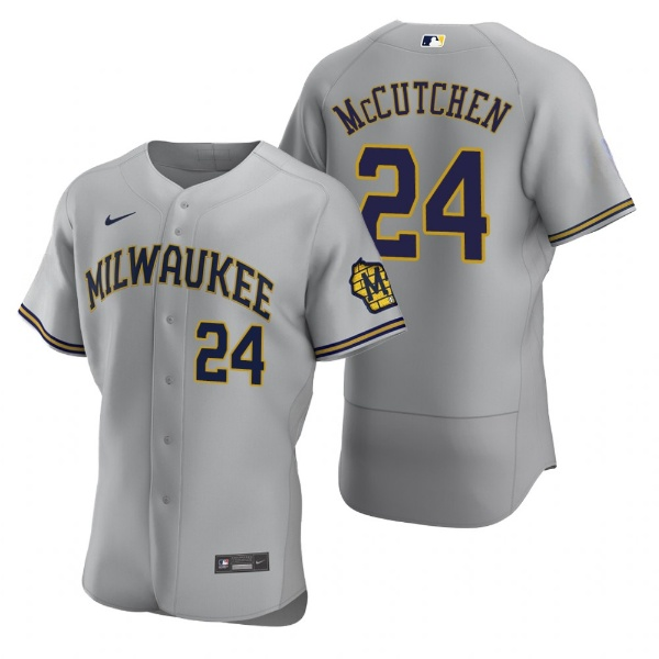 Men's Milwaukee Brewers #24 Andrew McCutchen Grey Flex Base Stitched MLB Jersey