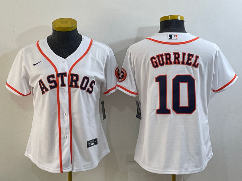Women's Houston Astros #10 Yuli Gurriel White With Patch Cool Base Stitched Baseball Jersey(Run Small)