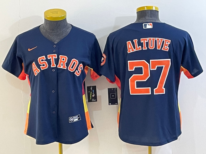 Women's Houston Astros #27 Jose Altuve Navy With Patch Cool Base Stitched Baseball Jersey(Run Small)