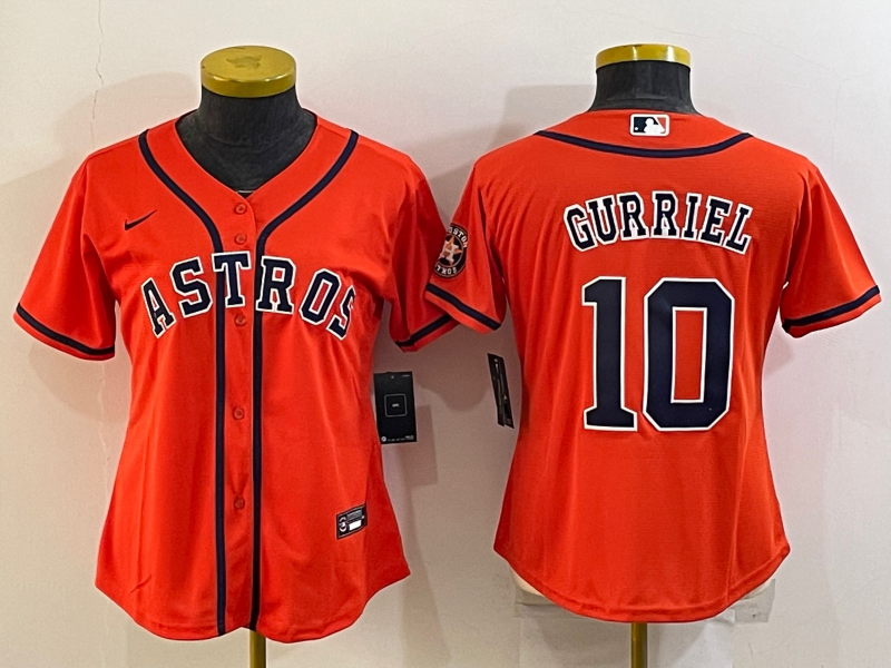 Women's Houston Astros #10 Yuli Gurriel Orange With Patch Cool Base Stitched Baseball Jersey(Run Small)