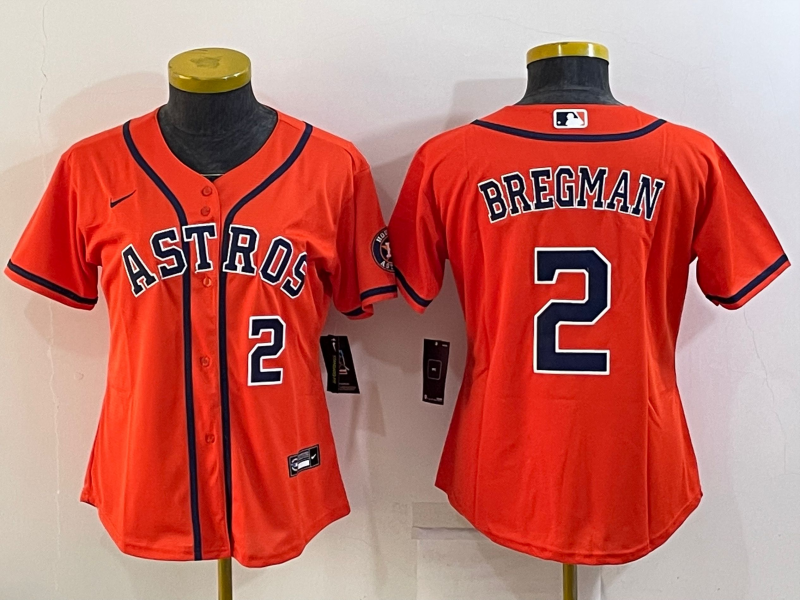 Women's Houston Astros #2 Alex Bregman Orange With Patch Cool Base Stitched Baseball Jersey(Run Small)