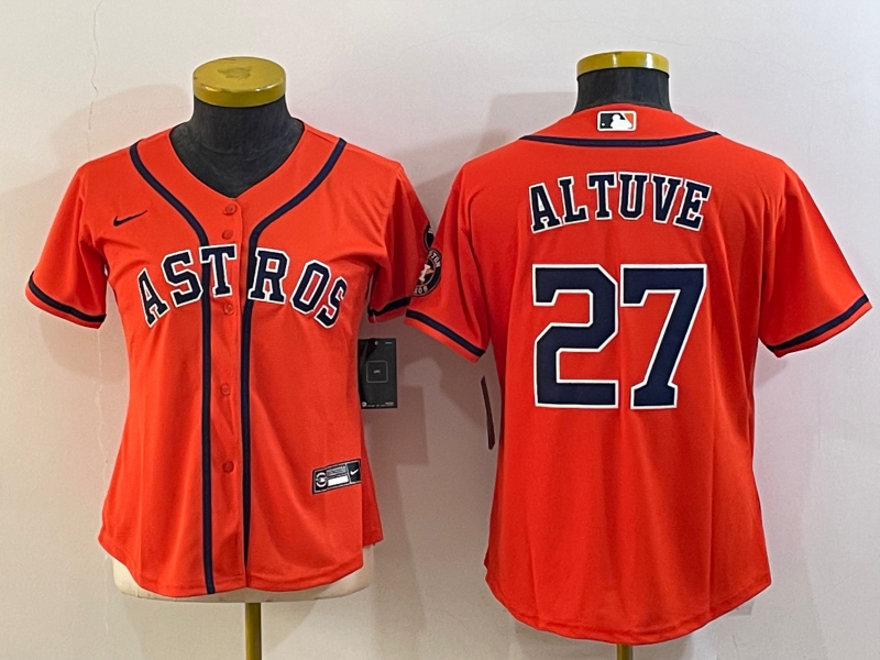 Women's Houston Astros #27 Jose Altuve Orange With Patch Cool Base Stitched Baseball Jersey(Run Small)