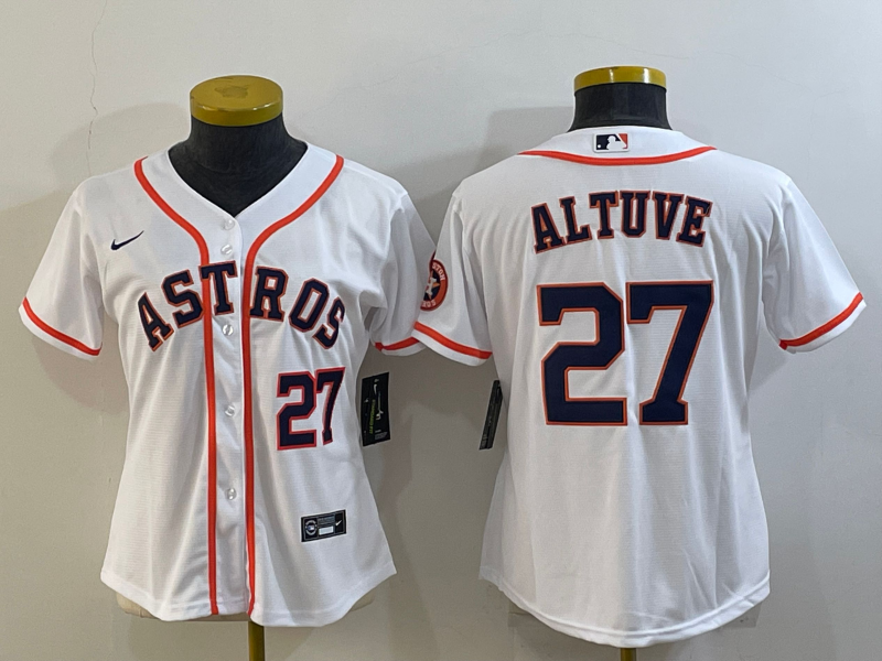 Women's Houston Astros #27 Jose Altuve White With Patch Cool Base Stitched Baseball Jersey(Run Small)