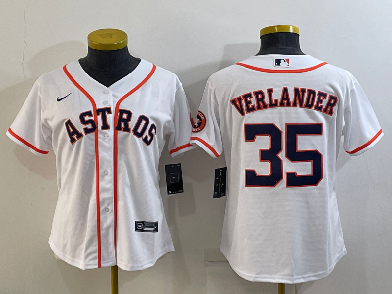Women's Houston Astros #35 Justin Verlander White With Patch Cool Base Stitched Baseball Jersey(Run Small)