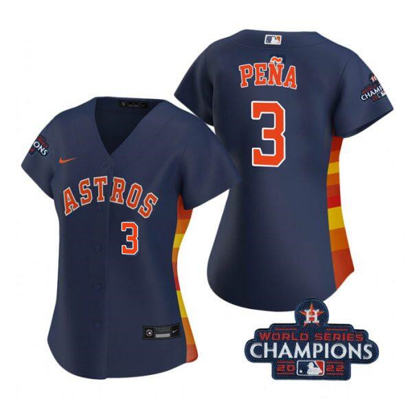 Women's Houston Astros #3 Jeremy Peña Navy 2022 World Series Champions With No. in Front Stitched Baseball Jersey(Run Small)