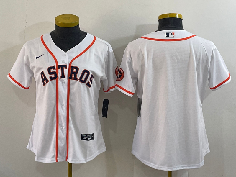 Women's Houston Astros White With Patch Cool Base Stitched Baseball Jersey(Run Small)