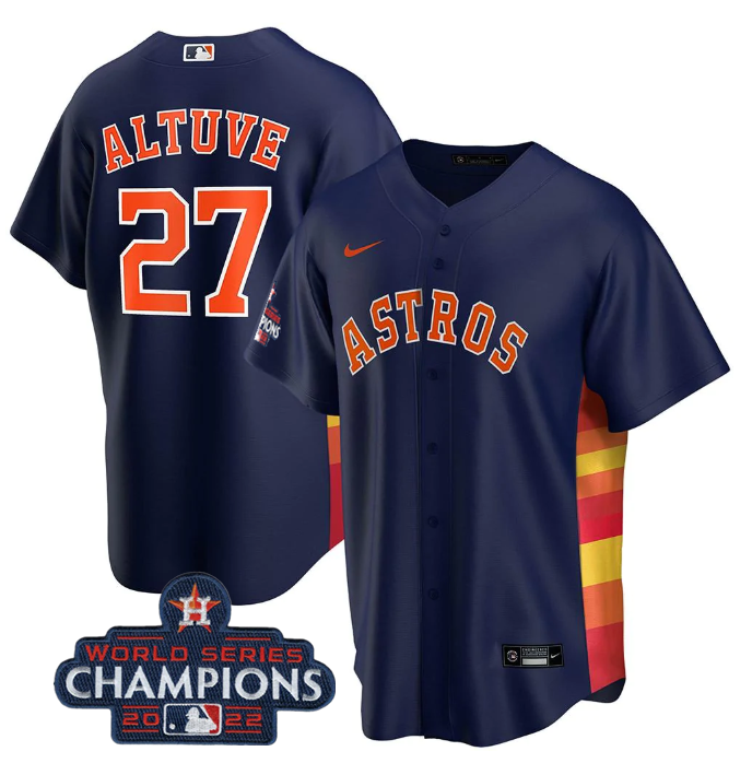 Youth Houston Astros #27 Jose Altuve Navy 2022 World Series Champions Stitched BaseballJersey