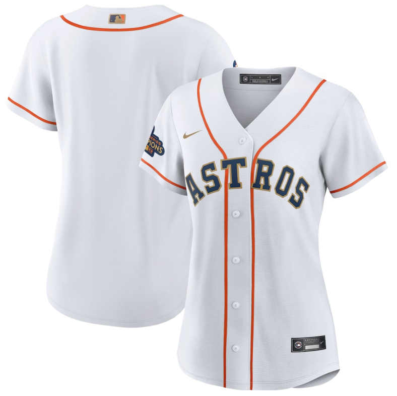 Women's Houston Astros Blank White 2023 Gold Collection With World Serise Champions Patch Stitched Jersey(Run Small)