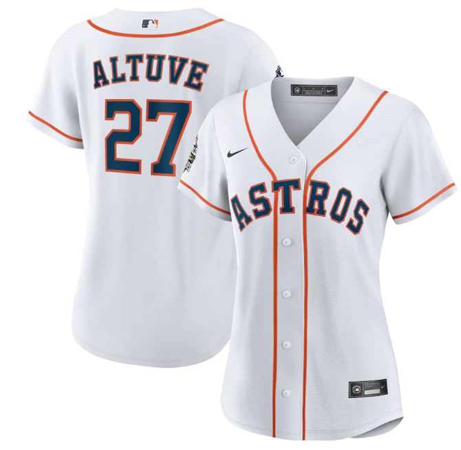 Women's Houston Astros #27 Jose Altuve White 2022 World Series Cool Base Stitched Baseball Jersey(Run Small)