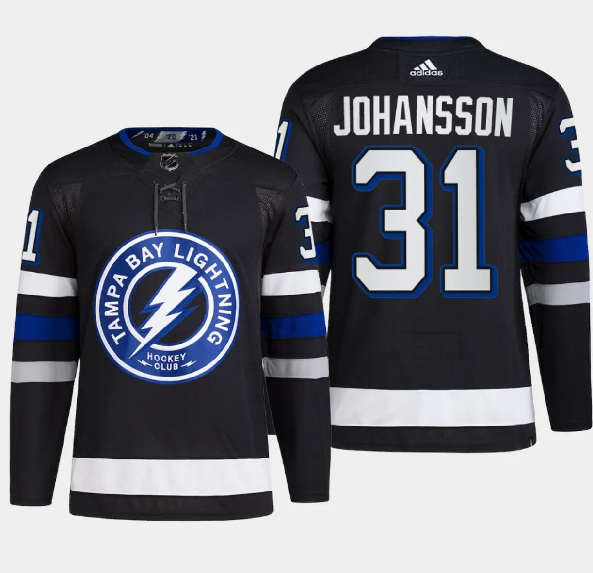 Men's Tampa Bay Lightning #31 Jonas Johansson Black Alternate Premier Breakaway Stitched Jersey