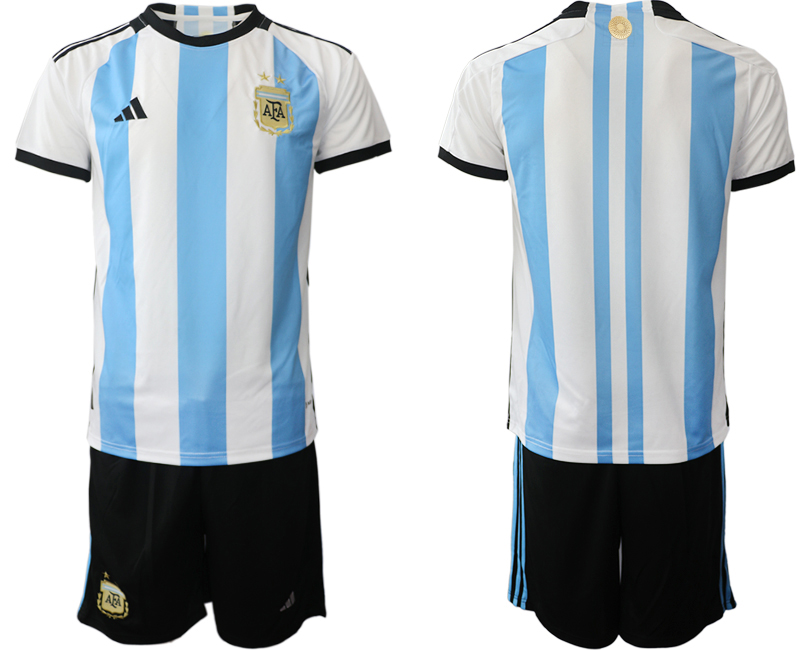 Men's Argentina Blank White/Blue 2022 FIFA World Cup Home Soccer Jersey Suit