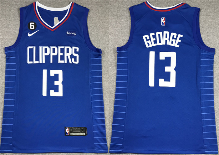 Men's Los Angeles Clippers #13 Paul George Royal With NO.6 Patch Stitched Jersey
