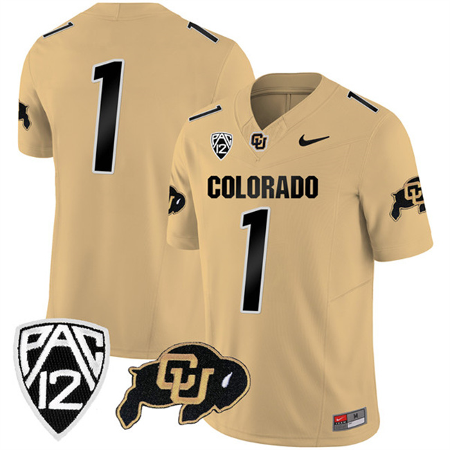 Men's Colorado Buffaloes #1 Gold 2023 F.U.S.E. With PAC-12 Patch Stitched Football Jersey