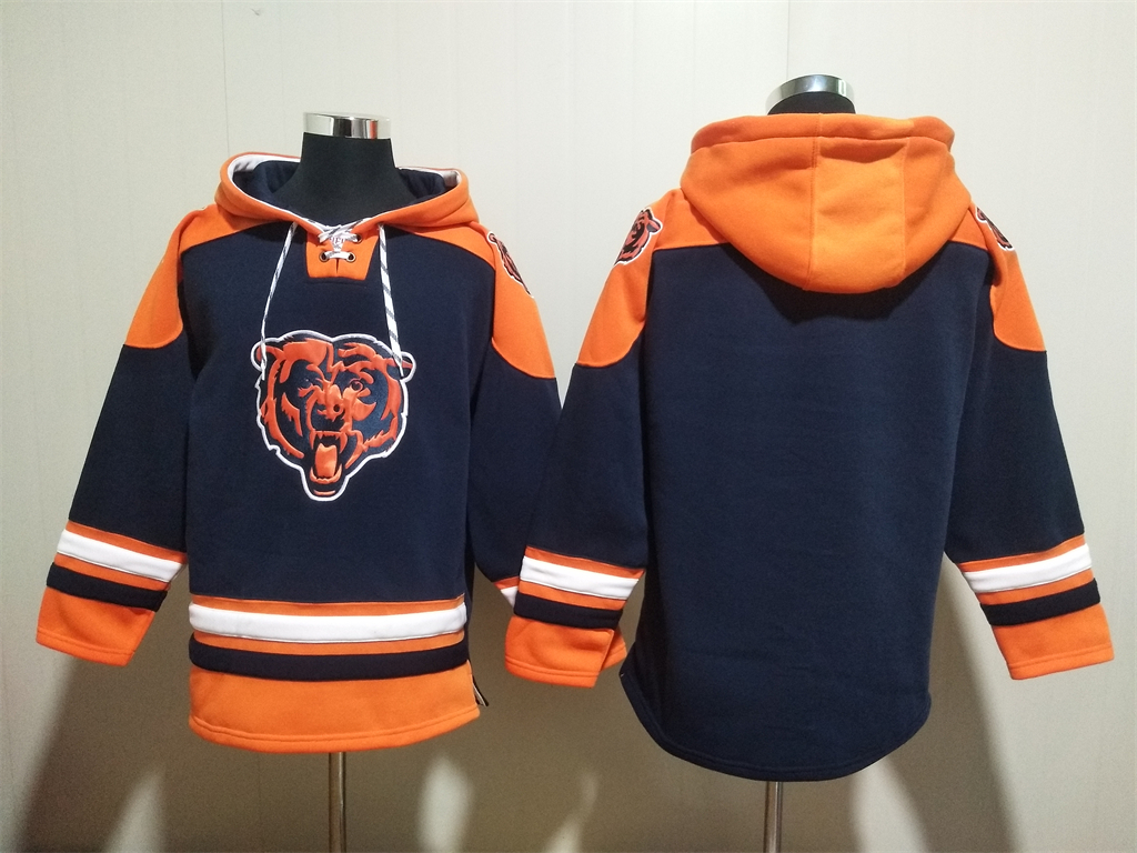 Men's Chicago Bears Blank Navy Ageless Must-Have Lace-Up Pullover Hoodie