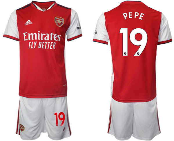 Arsenal F.C #19 Nicolas Pépé Red Home Soccer Jersey Suit