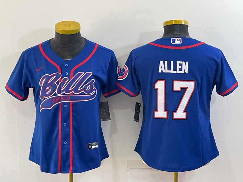 Women's Buffalo Bills #17 Josh Allen Royal With Patch Cool Base Stitched Baseball Jersey(Run Small)