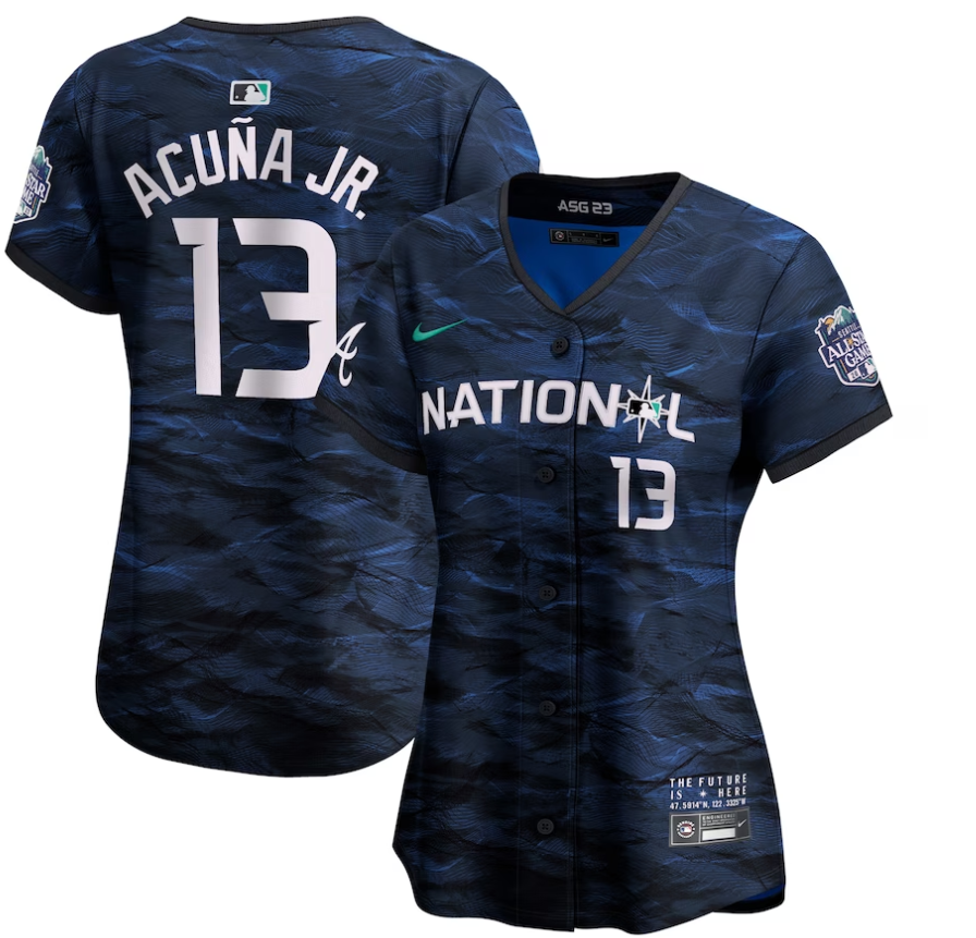 Women's Atlanta Braves #13 Ronald Acuña Jr. Royal 2023 All-star Stitched Baseball Jersey(Run Small)