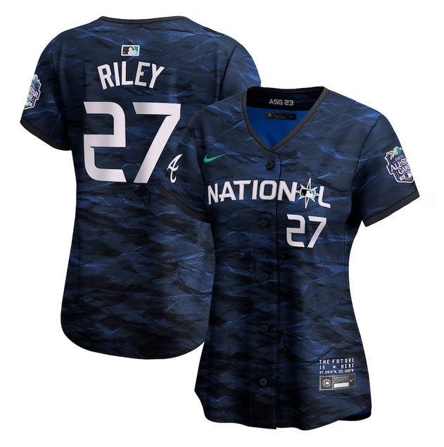 Women's Atlanta Braves #27 Austin Riley Royal 2023 All-star Stitched Baseball Jersey(Run Small)