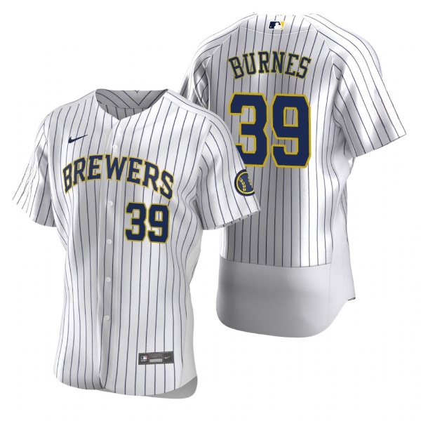 Men's Milwaukee Brewers #39 Corbin Burnes White Flex Base Stitched MLB Jersey