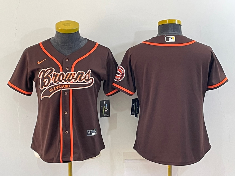 Women's Cleveland Browns Blank Brown With Patch Cool Base Stitched Baseball Jersey(Run Small)
