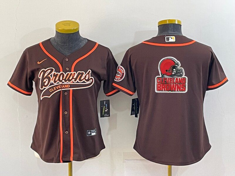 Women's Cleveland Browns Brown Team Big Logo With Patch Cool Base Stitched Baseball Jersey(Run Small)