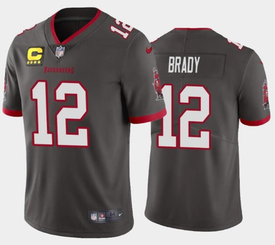 Youth Tampa Bay Buccaneers #12 Tom Brady Gray With C Patch Stitched Jersey